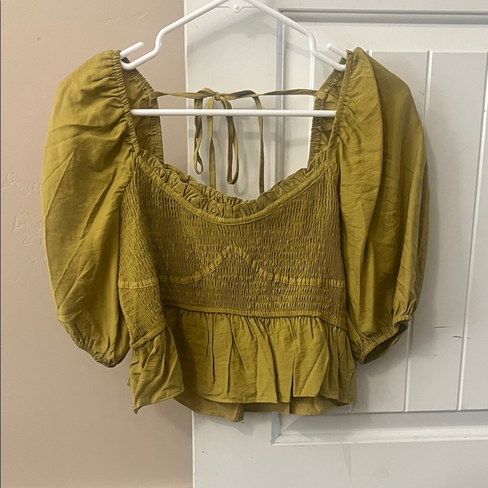 Mustard Seed Olive Smocked Blouse